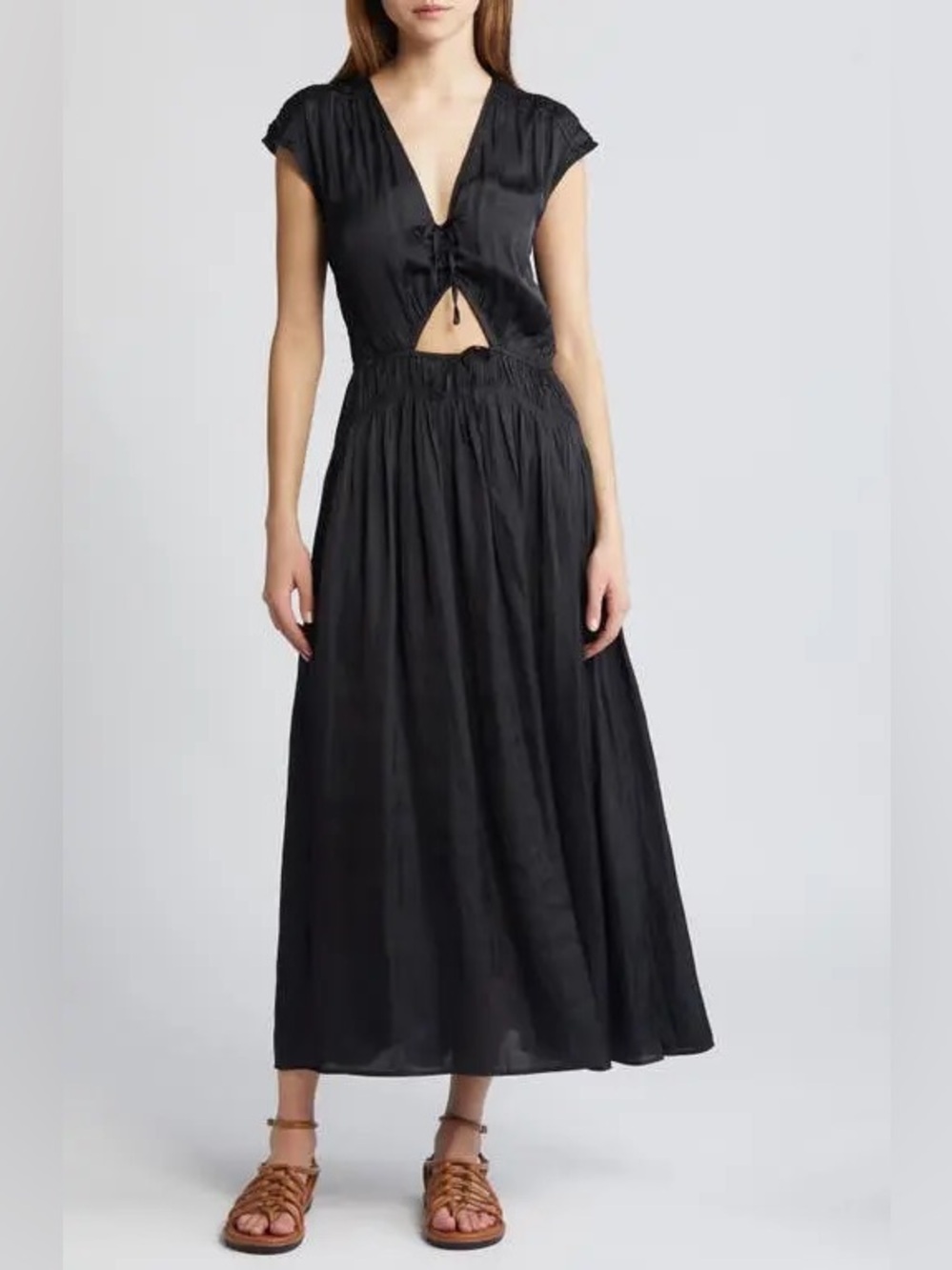 Sessun Vittoria satin cutout maxi dress in black M